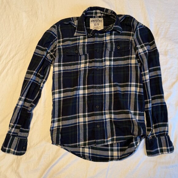 Aeropostale Tops - Aeropostale Women's Plaid Grunge Navy, Green, and White Button Down XS